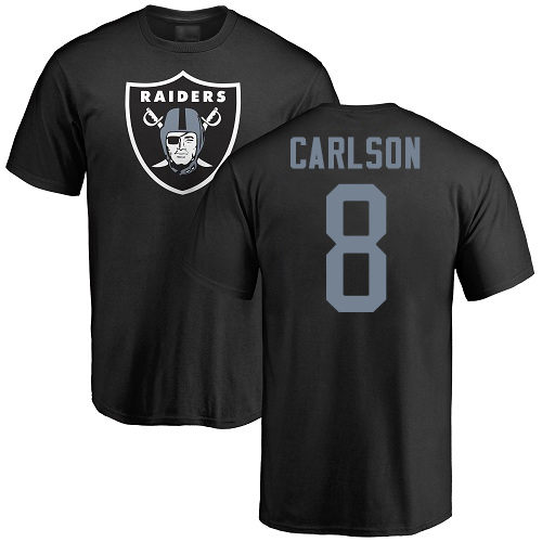 Men Oakland Raiders Black Daniel Carlson Name and Number Logo NFL Football #8 T Shirt